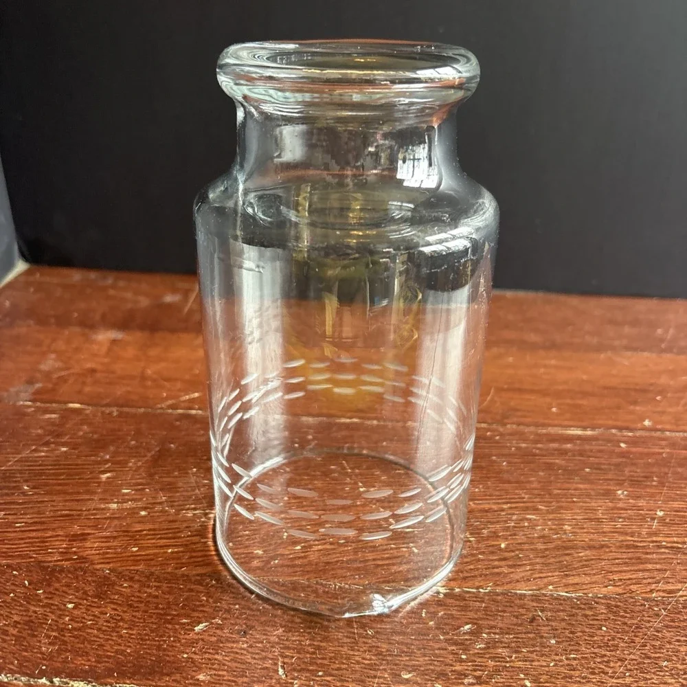 Vintage Mid Century Modern Atomic‎ Etched Glass Cocktail Mixing Pitcher 6.75in